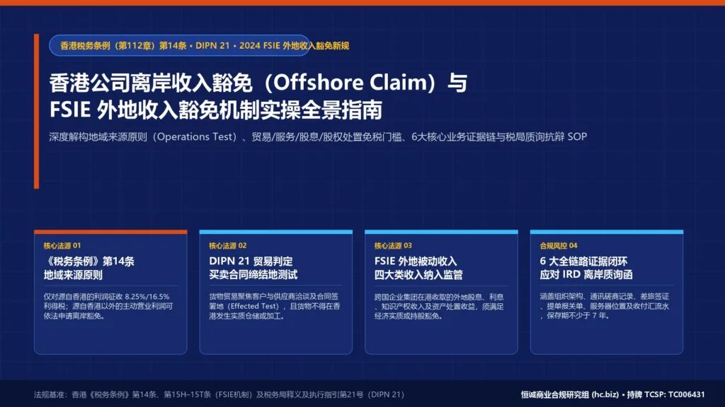 香港公司离岸收入豁免（Offshore Claim）与 FSIE 外地收入豁免机制实操全景指南