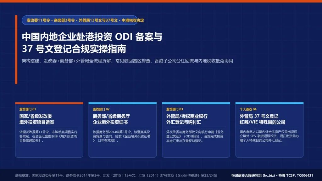 中国内地企业赴港投资 ODI 备案与 37 号文登记合规实操指南：架构搭建、资金出境与利润回流